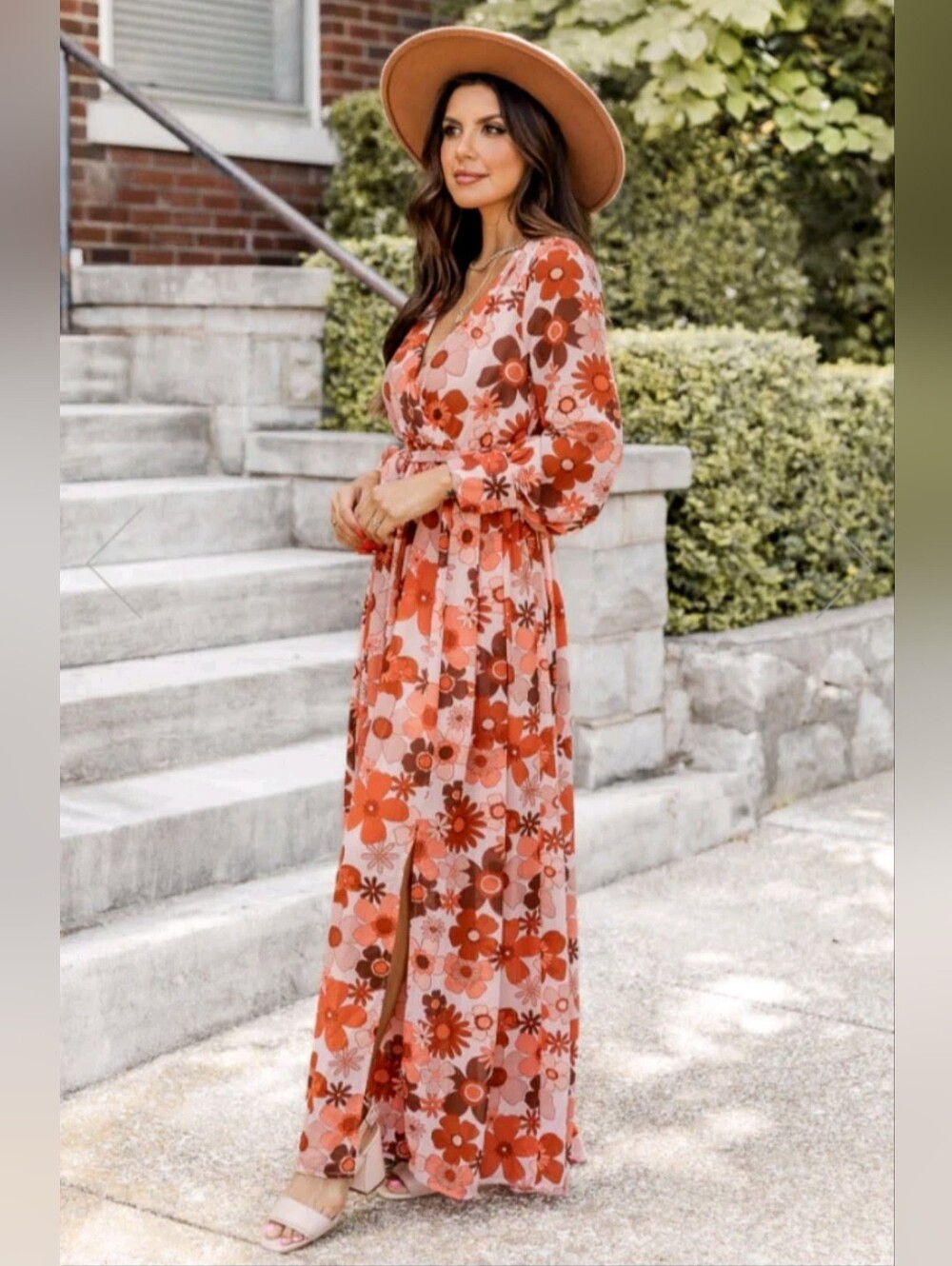 Retro Floral Boho Maxi Dress Long Sleeve Wrap Tie Waist - NWOT - Large - Picture 2 of 16